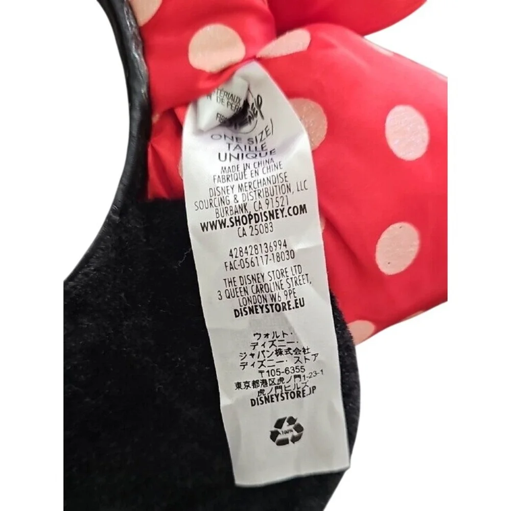 Disney Parks Minnie Mouse Polka Dot Glitter Ear Headband Red Black Flower O/S